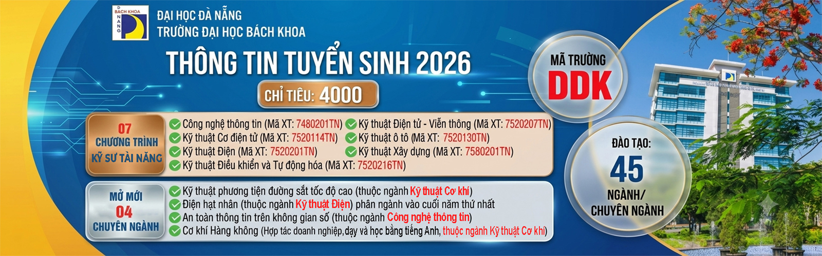 Thông tin tuyển sinh năm 2026 Trường Đại học Bách khoa - Đại học Đà Nẵng